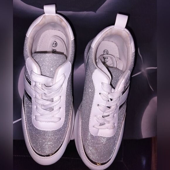 Rouge helium platform white and shiny silver platform tennis shoes size 7.5 - Picture 7 of 7